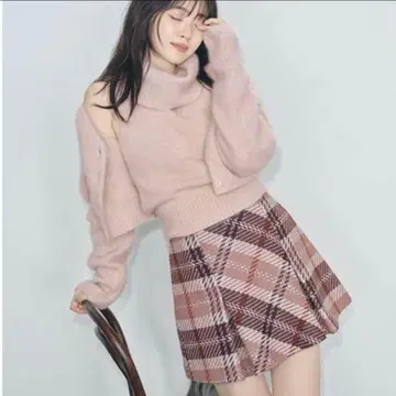 SNIDEL 롤링 체크 스커트 핑크