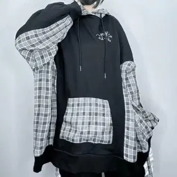 누타. 시마무라 체크 절개 후드티 블랙 3L