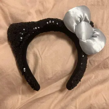 키티 머리띠 스팽글 블랙