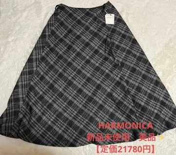 HARMONICA 체크 올 패턴 플레어 스커트 L 사이즈 새상품 택 포함