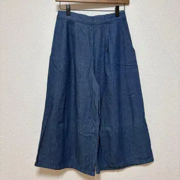 잉그 무릎 기장 와이드 팬츠 미디 이지 데님 허리밴딩 M 루즈핏