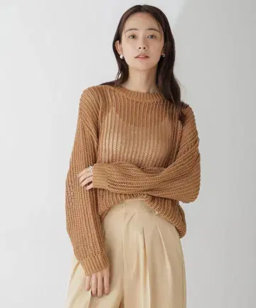 새상품 나노 유니버스 카멜 와이드 메쉬 니트탑