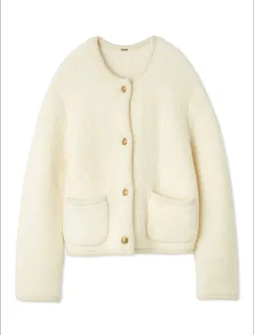 미라 오웬 금장 버튼 무스탕 보아 니트 가디건