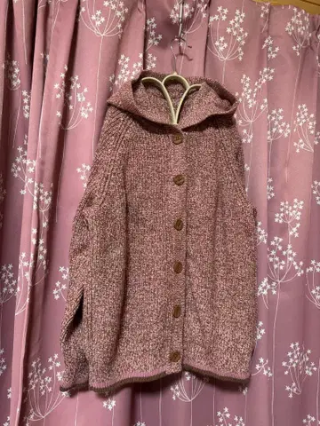 레리안 후드 부착 가디건 핑크 계열