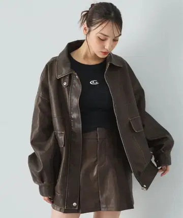 [ INGNI ] 빈티지라이크 인조 가죽 BIG 블루종