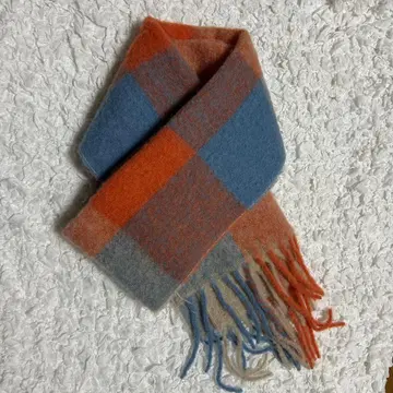 새상품급 오렌지 파랑 체크 무늬 머플러