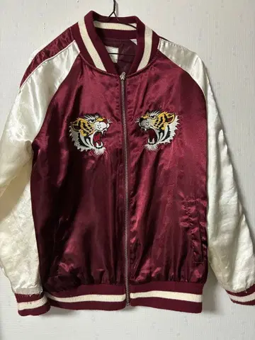 호랑이 자수 와인 레드 새틴 자켓