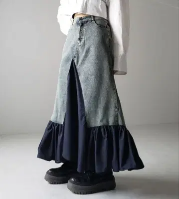 Y2K 이소재 롱 데님 스커트