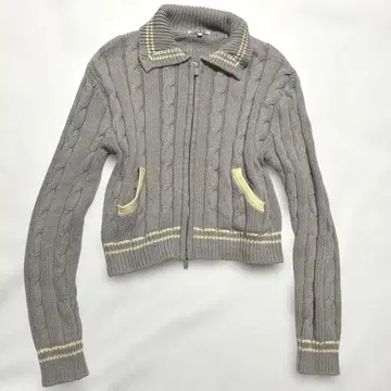 한국 GROVE 케이블 니트 집업 그레이 코튼 100%