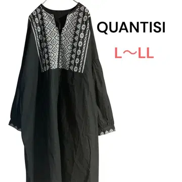 [쿠완티시] 퍼프 슬리브 원피스 에스닉 자수 롱 빅 사이즈