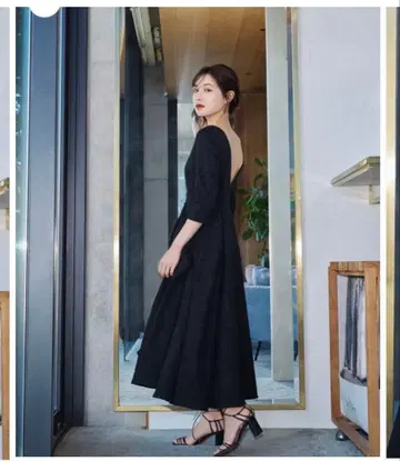 LAUBE BLANC 블랙 롱 드레스