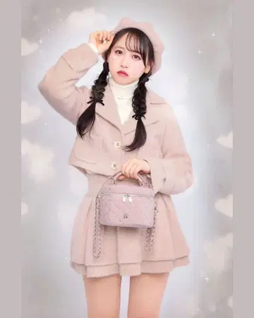 미셸 마카롱 슬림 레그 트위드 셋업 핑크 스커트 자켓