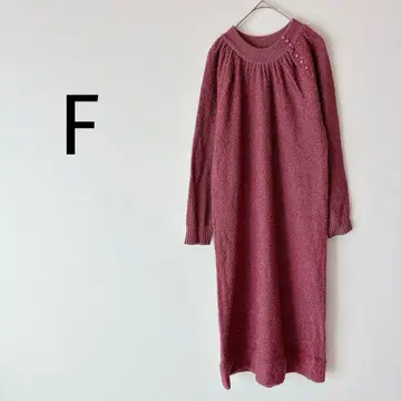 원피스 니트 무릎 기장 버튼 울 혼방 포인트 컬러 루즈핏 로즈 핑크 F