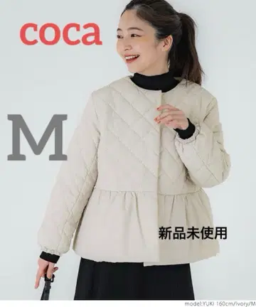 coca 미사용 새상품 펄 퀼팅 티어드 블루종 아이보리 M 사이즈