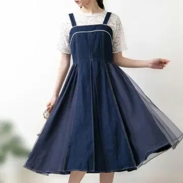 아베세앙 페이스 백리본 사이드튤 점프스커트 데님