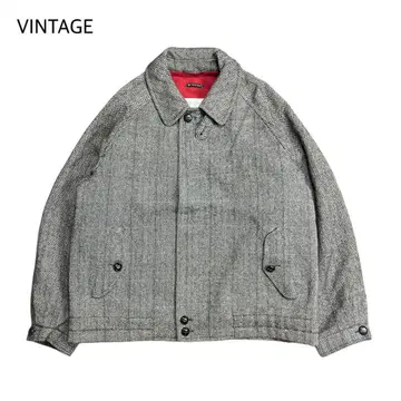 70s 울 트위드 블루종 헤링본 해링턴 스윙탑