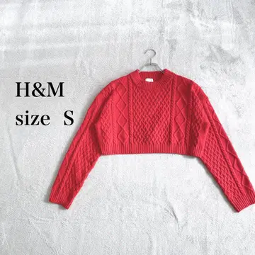 H&M 레드 케이블 짜임 크롭 스웨터 S