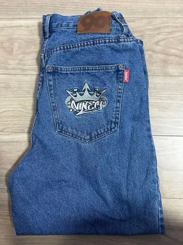 9090 블루 와이드 레그 데님 M