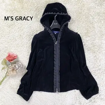 [ 새상품급 ] 엠즈 그레이시 벨로아 프릴 후드티 더블 지퍼 40 블랙