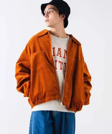 [새상품급] WEGO 코듀로이 지퍼 자켓 다크 오렌지 M