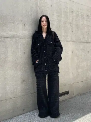 TWEED FRINGE KNIT PANTS