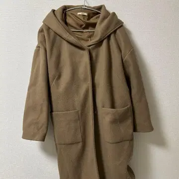 mystic 후드 부착 브라운 롱 코트