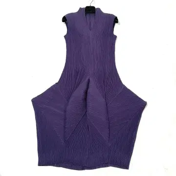 컨디션 최상 플리츠 롱 원피스 신축 변형 퍼플 오샤레