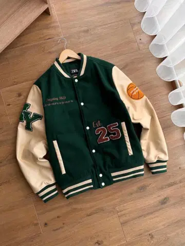 ZARA 바시티 자켓 다크 그린 M