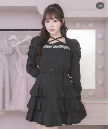 티어드 프릴 긴팔 미니 원피스 pium