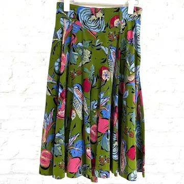 DESIGNED 가우초 팬츠 채소 패턴 그린 개성있는 여성용 시원한