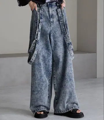 [cussil] 루즈 실루엣 더블 서스펜더 와이드 팬츠 S