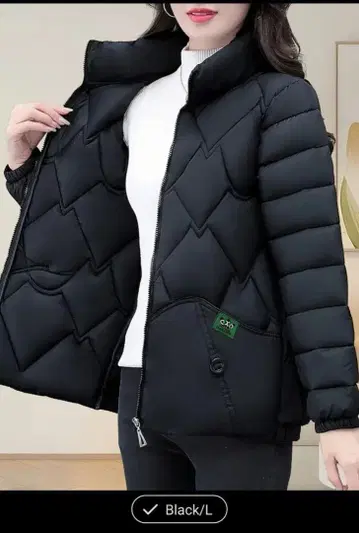 블랙 L 퀼팅 다운 자켓