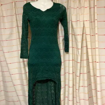다크 그린 레이스 긴팔 원피스 탱고 드레스