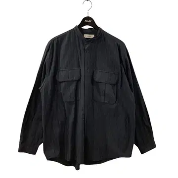 marka 마르카 다크 그레이 스트라이프 밴드 카라 셔츠