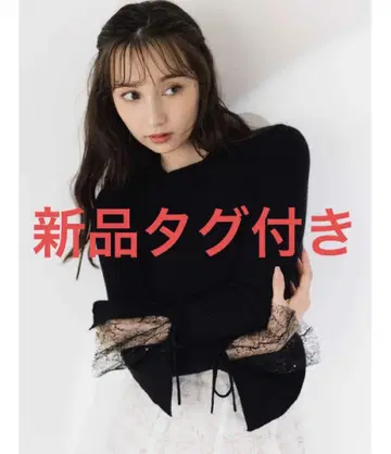 택 포함 새상품 헴 레이스 리브 니트탑 더즈린 블랙