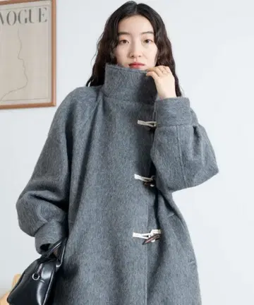 [ 새상품급 ] WEGO 스탠드 카라 더플 샤기 롱 코트 그레이