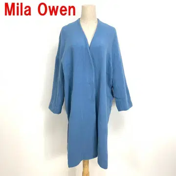 A4762 미라 오웬 롱 코트 울 노카라 파랑 스카이블루 F