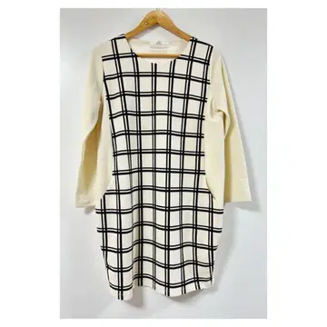 ikka 아이보리/블랙 체크 무늬 원피스 L