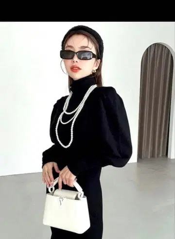 eimy istoire 개더 슬리브 머메이드 니트 원피스 블랙