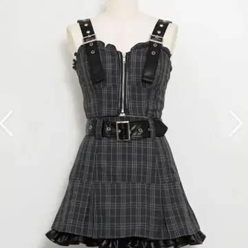 그레이 계열 체크 집업 드레스 벨트 포함