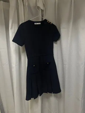 zara 네이비 반팔 무릎 기장 원피스
