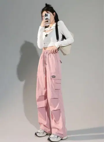 핑크 카고 팬츠 L 사이즈 스트릿감과 귀여움의 융합, 일상 착용에 최적