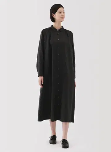 무인양품 린넨 워싱 긴팔 셔츠 원피스 M 블랙