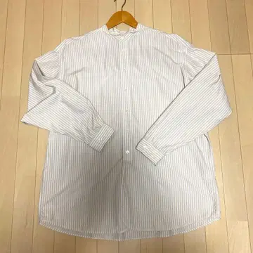 [새상품급] ORCVAL 오버 사이즈 밴드 카라 노카라 스트라이프 셔츠