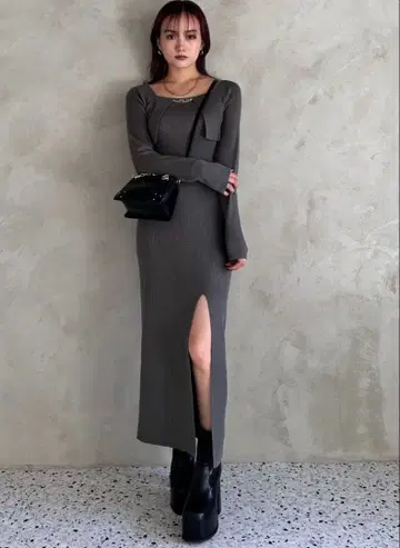 크로스 리브 키트 맥시 원피스