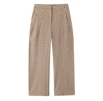 여성용 체크 와이드 팬츠 / 베이지 브라운