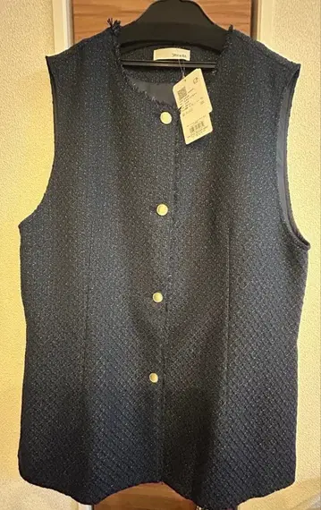 택 포함 새상품 슈라루 프린지 트위드 베스트 네이비 LL 사이즈