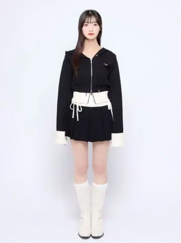 bubbles 바이컬러 니트 후드티 치마바지