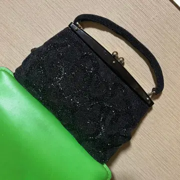 쇼와 레트로 총 비즈 가마구치 핸드백 빈티지 구제 의류 블랙