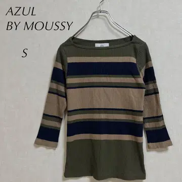 AZUL BY MOUSSY 스퀘어넥 보더 코튼 티셔츠 ( S )